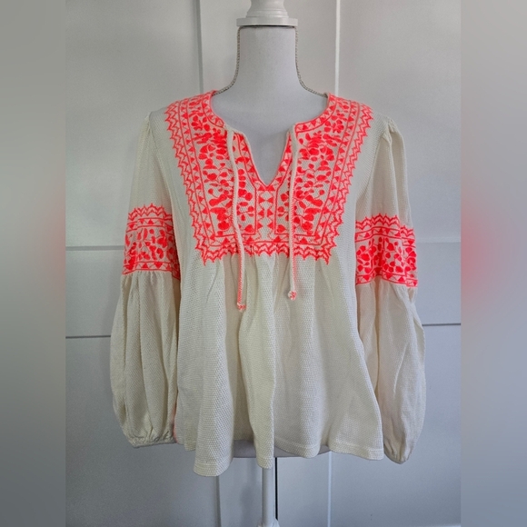 Maeve By Anthropologie Embroidered Cream and Pink Women's Top - Picture 9 of 13
